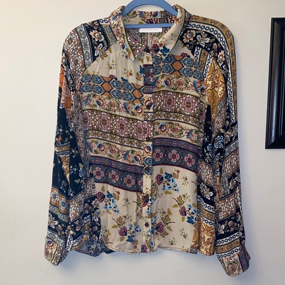 Ces Femme bohemian Multicolor Floral Button-Up Blouse